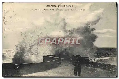 Cartes postales Biarritz Pittoresque Vague du 4 aout 1905 au Rocher de la Vierge