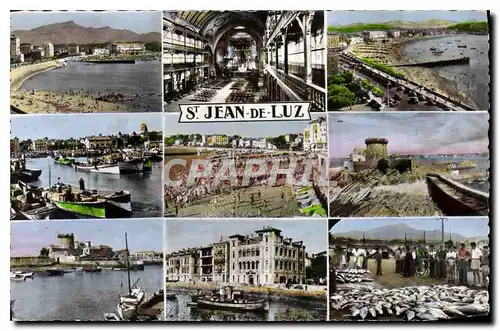 Moderne Karte Saint Jean de Luz La Plage et la Rhune le Port du Socoa Interieur de l'Eglise de la Plage Maison