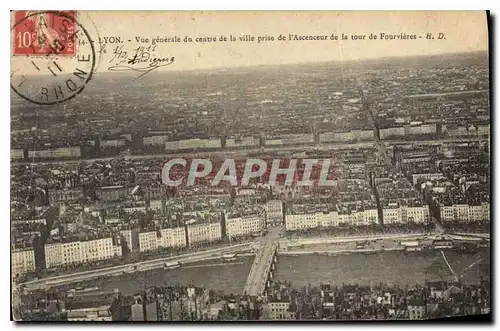 Cartes postales Lyon Vue generale du centre de la ville de l'Ascenceur de la tour de Fourvieres