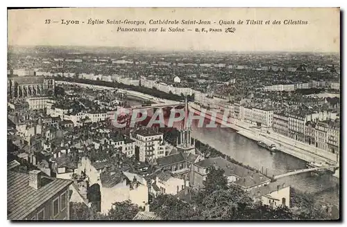 Cartes postales Lyon Eglise Saint Georges Cathedrale Saint Jean Quais de Tilsitt et des Celestins Panorama sur l