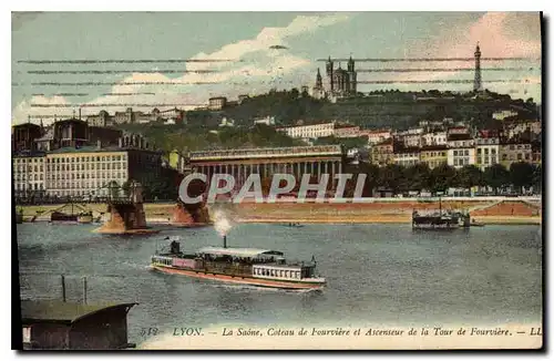 Cartes postales Lyon La Saone Coteau de Fourviere et Ascenseur de la Tour de Fourviere