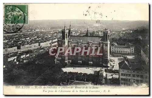 Ansichtskarte AK Lyon N D de Fourviere et jonction du Rhone et de la Saone Vue prise de l'Ascenseur de la Tour de