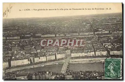 Cartes postales Lyon Vue generale du centre de la ville prise de l'Ascenseur de la tour de Fourviere