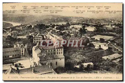 Cartes postales Lyon Panorama Cote Sud Ouest Vue de l'Ascenseur de la Tour de Fourviere a 376 km d'alttitude