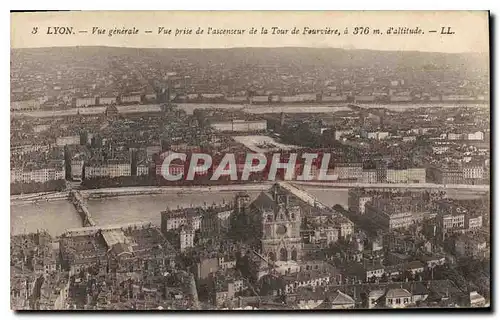 Cartes postales Lyon Vue generale Vue prise de l'ascenseur de la Tour de Fourviere a 376m d'altitude