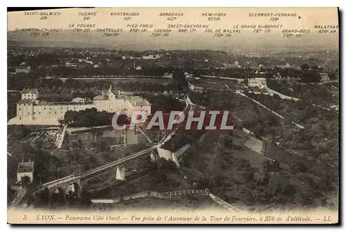 Cartes postales Lyon Panorama Cote Ouest Vue prise de l'ascenseur de la Tour de Fourviere a 376 m d'altitude