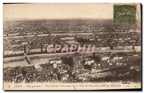 Cartes postales Lyon Vue prise de l'Ascenseur de la Tour de Fourviere a 376 m s'altitude