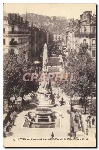 Cartes postales Lyon Monument Carnot et Rue de la Republique