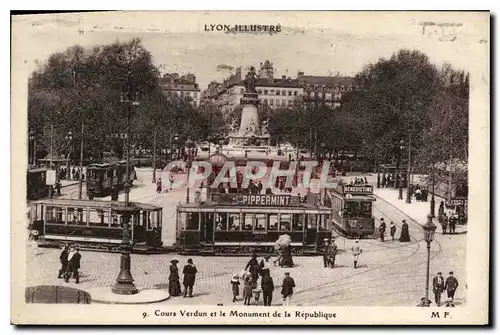 Cartes postales Lyon Cours Verdun et le Monument de la Republique Tramways