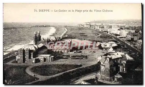 Cartes postales Dieppe Le Casino et la Plage pris du Vieux Chateau