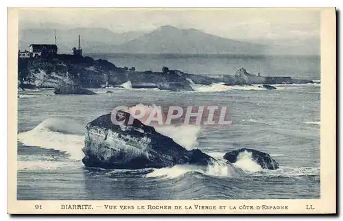 Cartes postales Biarritz Vue vers le Rocher de la Vierge et la Cote d'Espagne