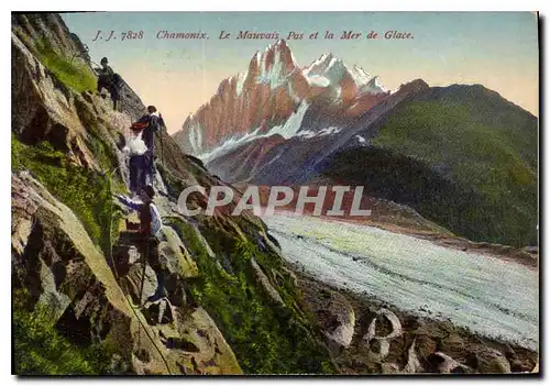 Cartes postales Chamonix Le Mauvais Pas et la Mer de Glace Alpinisme