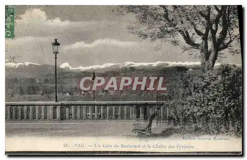 Cartes postales Pau Un coin du Boulevard et la Chaine des Pyrenees