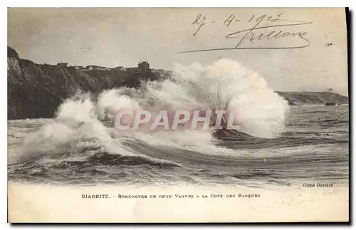 Cartes postales Biarritz Rencontre de deux Vagues a la Cote des Basques