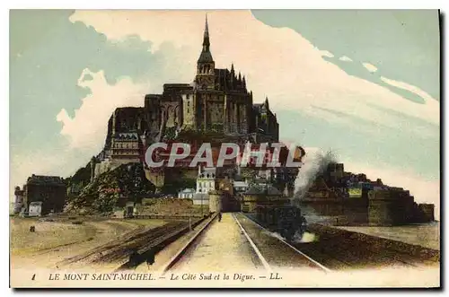 Cartes postales Le Mont Saint Michel Le Cote Sud et la Digue Train