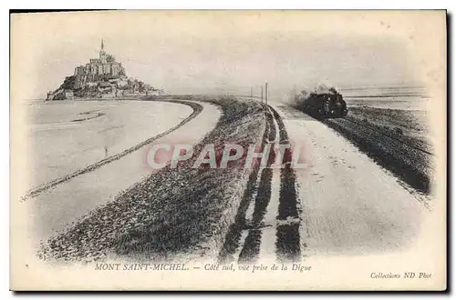 Cartes postales Mont Saint Michel Cote sud vue prise de la Digue Train