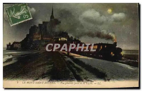 Cartes postales Le Mont Saint Michel Vue generale prise de la Digue Train