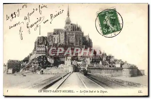 Cartes postales Le Mont Saint Michel Le Cote Sud et la Digue Train