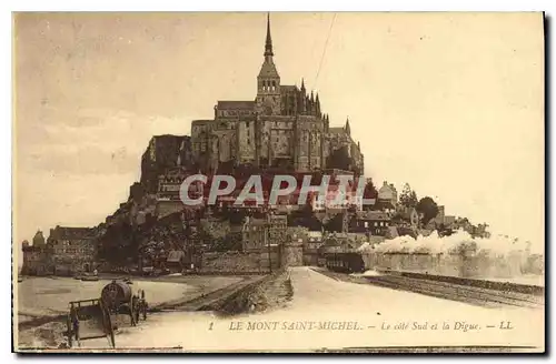 Cartes postales Le Mont Saint Michel Le cote Sud et le Digue Train