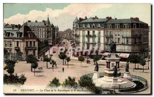 Cartes postales Belfort La Place de la Republique et le Boulevard