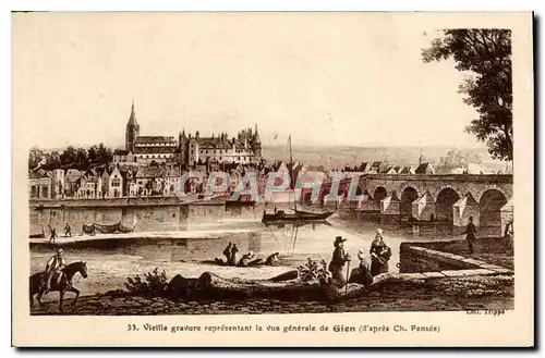 Cartes postales Vieille gravure representant la vue generale de Gien