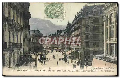 Cartes postales Grenoble Rue Felix Poulat et Rue Moliere L'Hotel Moderne et Hotel de l'Europe