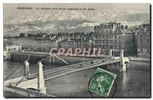 Ansichtskarte AK Grenoble Le Nouveau Pont de fer suspendu et les Alpes