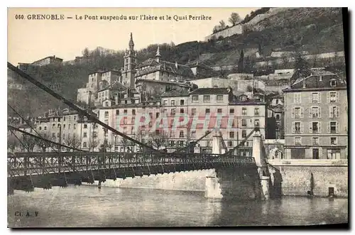 Cartes postales Grenoble Le Pont suspendu sur l'Isere et le Quai Perriere