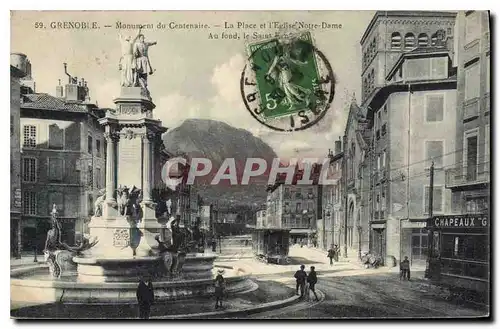 Cartes postales Grenoble Monument du Centenaire La Place et l'Eglise Notre Dame Train Tramway