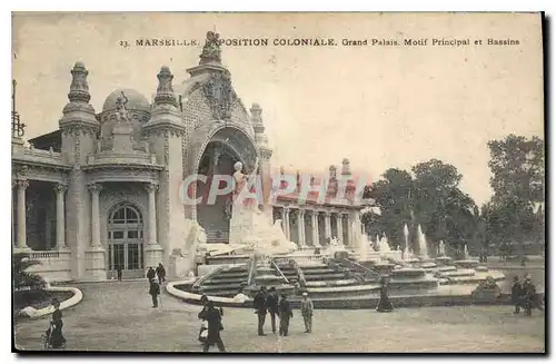 Cartes postales Marseille Exposition Coloniale Grand palais Motif principal et Bassins