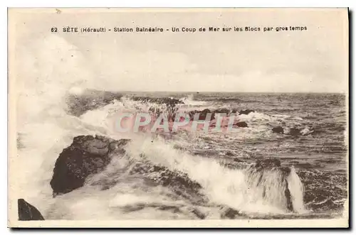 Cartes postales SETE Station Balneaire Un coup de mer sur les blocs par gros temps