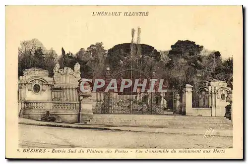 Cartes postales BEZIERS Entree sub du Plateau des Poetes Vue d'ensemble du monument aux Morts