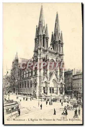 Cartes postales Marseille L'Eglise St Vincent de Paul Les Reformes Tramway