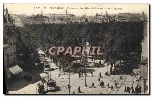 Cartes postales Marseille Perspective des Allee de Meilhan et des Capucines Tramway