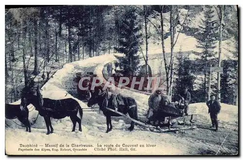 Ansichtskarte AK Dauphine Massif de la Chartreuse La route du Couvent en hiver Attelage Chevaux Cheval