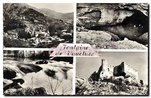 Cartes postales Fontaine de Vaucluse Vue generale La Source Les Cascades Chateau de Petrarque