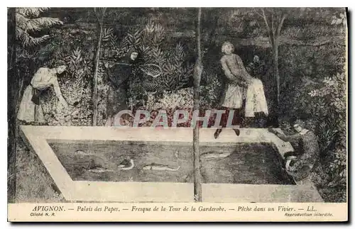 Cartes postales Avignon Palais des Papes Fresque de la Tour de la Garderobe Peche dans un Vivier