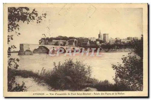Cartes postales Avignon Vue d'ensemble du pont Saint Benezet Palais des Papes et le Rhone