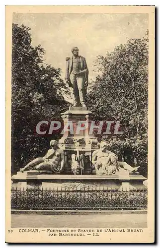 Cartes postales Colmar Fontaine et Statue de L'Amiral Bruat Par Bartholdi