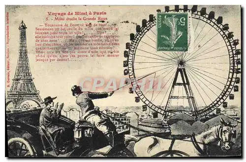 Cartes postales Voyage de Mimi a Paris Mimi etudie la Grande Roue Tour Eiffel