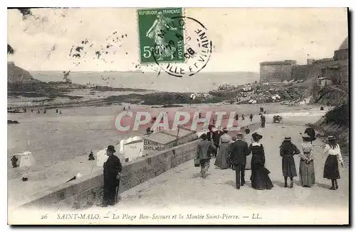 Cartes postales Saint Malo La Plage Bon Secours et la Montee Saint Pierre