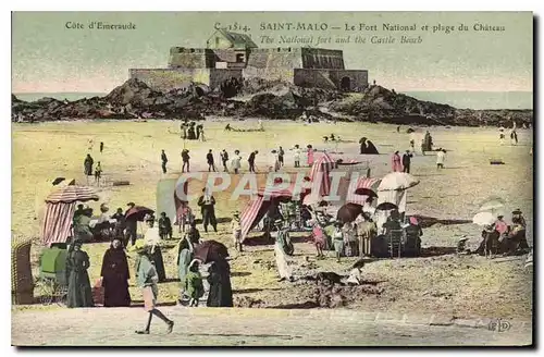 Ansichtskarte AK Cote d'Emeraude Saint Malo Le Fort National et Plage du Chateau