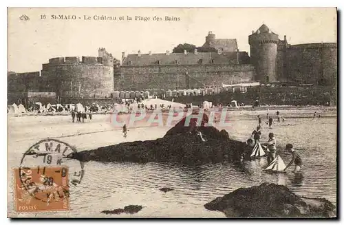 Ansichtskarte AK St Malo Le Chateau et la Plage des Bains