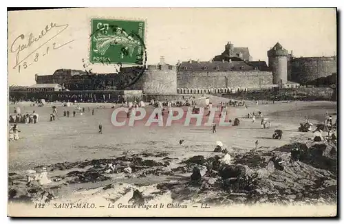 Ansichtskarte AK Saint Malo La Grande Plage et le Chateau