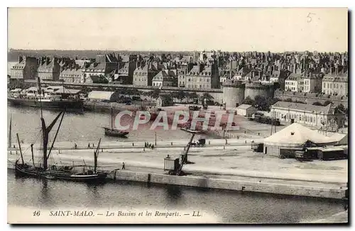 Ansichtskarte AK Saint Malo Les Bassins et les Remparts