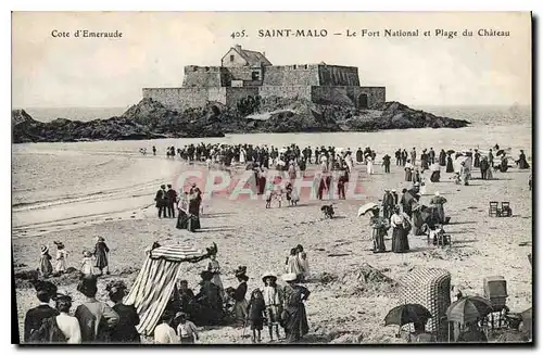 Ansichtskarte AK Cote d'Emeraude Saint Malo Le Fort National et Plage du Chateau