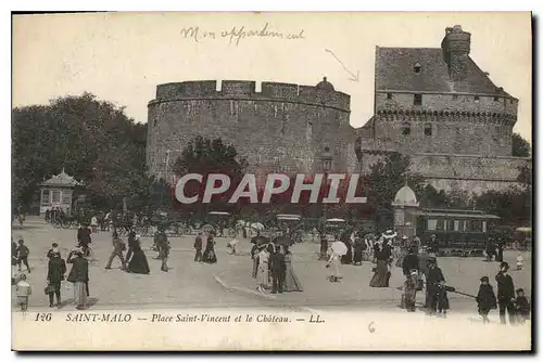 Cartes postales Saint Malo Place Saint Vincent et le Chateau Tramway