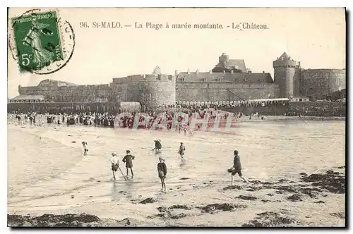 Cartes postales St Malo La Plage a Maree Montante Le Chateau