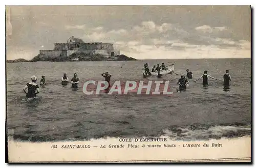 Cartes postales Cote d'Emeraude Saint Malo La Grande Plage a Maree Haute L'Heaure du Bain