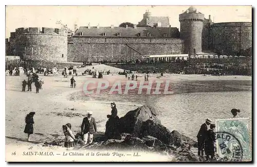 Ansichtskarte AK Saint Malo Le Chateau et la Grande Plage